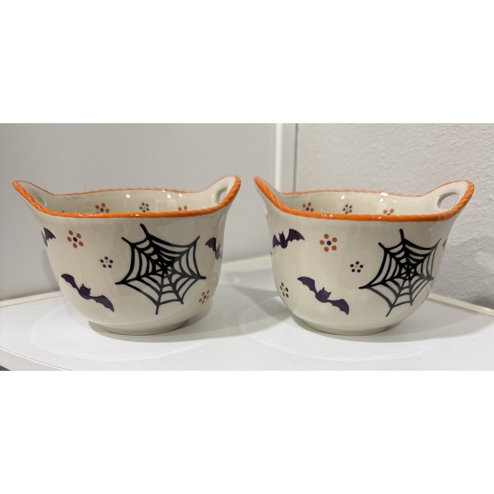 Temp-tations Set of 2 Halloween Spider & Bat Bowls October Boofetti Fall Decor